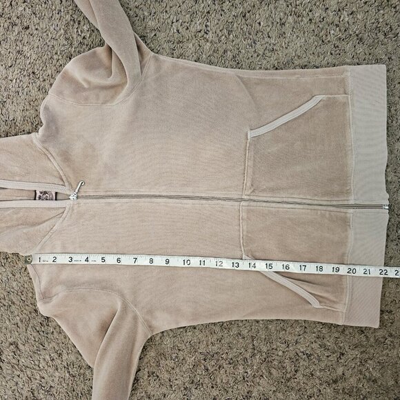 Vintage Y2K 90's Juicy Couture Tan Velvet Velour Jumpsuit Hoodie SWEATER ONLY S - Picture 11 of 12